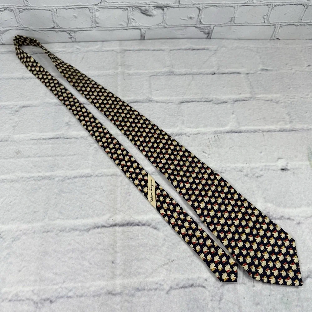 Salvatore Ferragamo Blue Silk Tie Pelican AOP Animal Print 59